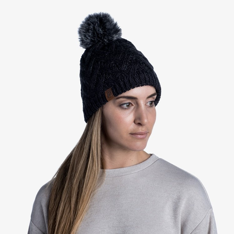 Buff Knitted & Fleece Band Hat Caryn Graphite